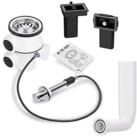 AQUADE 72339 Bonde à panier 70 mm avec valve excentrique et kit de trop-plein en acier inoxydable et plastique