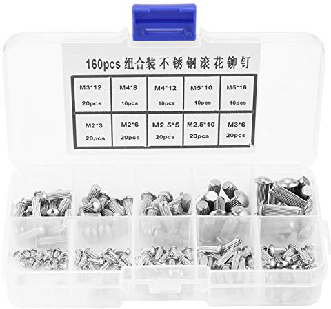 Rivet 160 pièces Rivet en acier inoxydable M2 / M2.5 / M3 / M4 / M5 ensemble d'assortiment de rivets à tête ronde