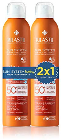 Rilastil Sun System - Spray Fotoprotector Wet-Skin Baby Transparente, con Spf 50+, Pulverización Continua y Multi-Posición 360, de 3 a 4 Años, 2 x 200 Mililitros