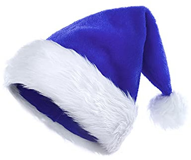 KONVINIT Blaue Weihnachtsmütze Weihnachtsmann Mütze Plüsche Nikolausmütze Warm and Dicker Santa Mütze Weihnachtself Mütze für Erwachsener,blau