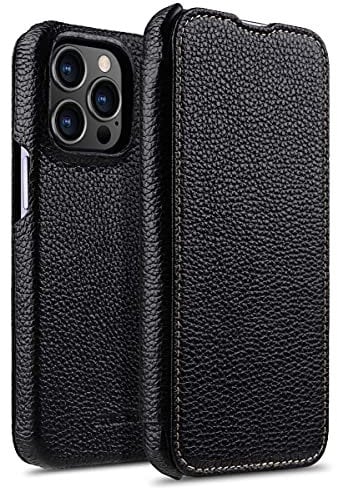 StilGut cover a libro compatibile con iPhone 13 Pro (6.1) custodia in pelle ultrasottile, apribile di 360 gradi, cover in pelle – Nero