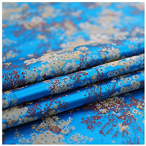 Seiden Brokatstoff Satinstoff 75cm Breite Polyester Blumenmuster Kleiderstoff Dekostoff zum Nähen, Kostüm, Taschen, Dekorationen, Kissen Sofa Sessel Polster(Size:2m,Color:Blau)