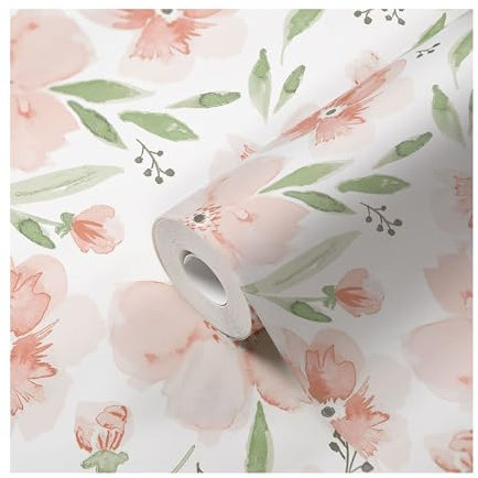Crane Baby Papier peint floral pour chambre d'enfant, papier peint amovible pour garçons et filles, motif floral rose, 53 cm de large x 685,8 cm de haut