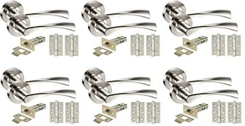 Golden Grace Twist Astrid Door Handles Pack, Duo Chrome Finish, 6 Sets | Complete set includes ball bearing hinges and 64mm tubular latches with screws to easily fit new internal doors.