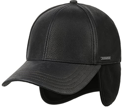 Stetson Chevrette Cowhide Cap mit Ohrenklappen Herren - Aus 100% Leder vom Rind - Gefüttert mit Fleece - Schirmmütze mit Ohrenschutz & Nackenschutz - Baseballcap - Herbst/Winter schwarz XL (60-61 cm)