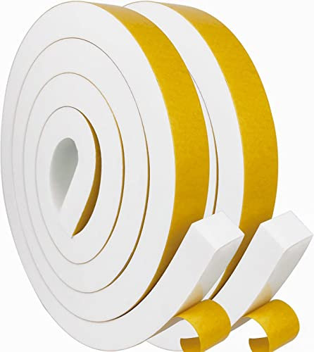 YOCCEK 4m Schaumstoffband Selbstklebend Dichtungsband für Türen Fenster 25mm(B) x20mm(D) Moosgummi Dichtband Dichtung Zugluftstopper Abdichtung Wasserdicht Schalldämmung Weiß [2 Rollen mit je 2m]
