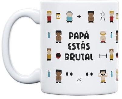 UO Taza con mensaje Papá estás brutal. Taza para Desayuno. Regalo Lleno de Amor para Papá. Detalle Original para El día del Padre. Capacidad 350 ml, Cerámica.