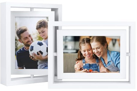 EXYGLO Cadre Photo 10x15 cm en Bois, Cadre Photo Rotatif Double Face pour Affichage Vertical ou Horizontal sur la Table, Lot de 2, Blanc