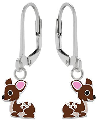 LOVE YOUR CITY Ohrringe, Ohrhänger kleines Reh Kidz. Tier Schmuck Geschenke für Mädchen, Kinder, Kinderschmuck aus 935 Sterling Silber mit Emaille. Kommt in kleiner Geschenkbox.