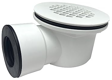 INFTOYCO Low Profile 1.5 Side Outlet Shower Drain with Perforated Strainer, PVC Material, Matte White Finish