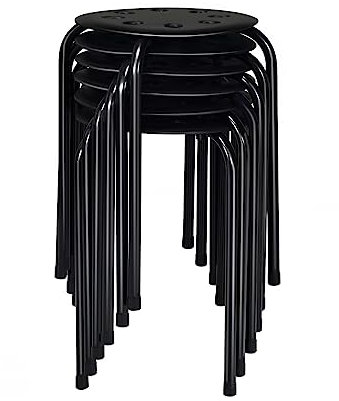 COSTWAY Lot de 6 Tabourets Empilables, Tabourets de Bars Ronds Structure en Métal en Forme de X, Tabourets Gigognes pour Enfants et Adultes, Maison, Bureau, Salles de Classe (Noir)