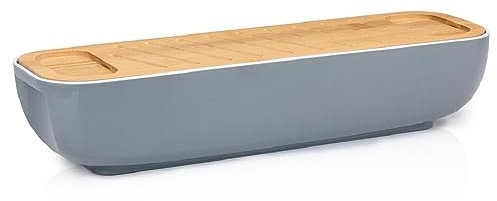 Alpina Bread Bin with Bamboo Lid/Chopping Board Handles 40 x 12.2 x 8.5 cm Grey