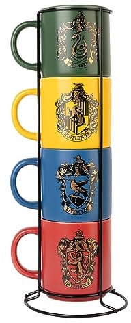 Grupo Erik Tasse Harry Potter Kaffeetassen Set 4er Hogwarts Häuser - Kaffeebecher Keramik Gryffindor, Slytherin, Ravenclaw und Hufflepuff - Tassen Set Mug je 300 ml