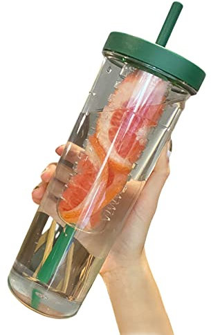 Tasse avec paille et couvercle pour adultes - Bouteille d'eau avec infuseur à fruits - Bouteille d'eau transparente de 800 ml avec paille pour fruits, café glacé, thé aux bulles