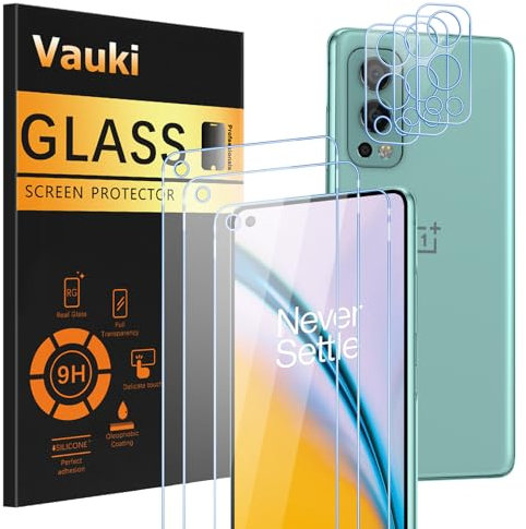 Vauki 3 pièces en verre trempé pour OnePlus Nord 2 5G avec 3 caméras de protection, dureté 9H, anti-rayures, sans bulles, écran ultra HD compatible avec OnePlus Nord 2 5G,6,43