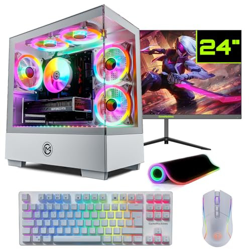 GameMachines Evolv Snow Komplett Set - Gaming PC - Wasserkühlung - AMD Ryzen 7 5700X - GeForce RTX 5060 Ti - 1TB SSD - 32GB RGB DDR4 - WLAN - Tastatur - Maus - Mauspad - 24 Zoll 165Hz Monitor - Win 11