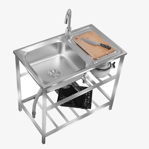 Spüle Küchenspüle Spülbecken Edelstahl mit Unterschrank Mobiles Waschbecken Spülenschrank Spültisch Ausgussbecken mit Wasserhahn Und Drainage-Komponenten ( Color : Hot and cold , Size : 75x40double la