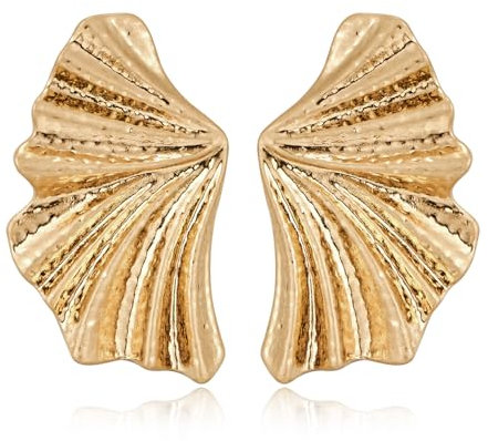 WOWORAMA Matte Gold Fan Earrings for Women Vintage Gold Statement Earring Bohemia Wings Fan-shaped Earrings Boho Irregular Geometric Stud Earring