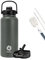 Fjbottle Trinkflasche Edelstahl mit Strohhalm 950ML/1200ML - 2xDeckeln BPA-Frei Wasserflasche Auslaufsicher- Sport Fahrrad Thermo Flasche Thermoskanne für Sprudel, Schule, Fitness