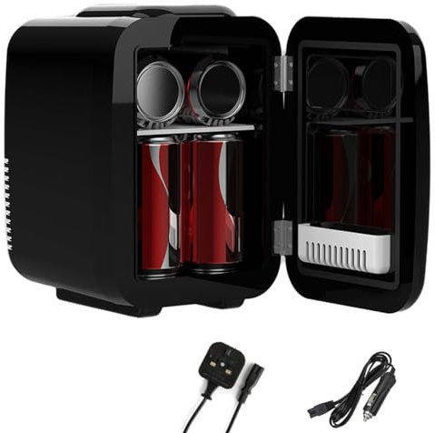 Crystals 4/10/15L Litre Mini Fridge, Table Top Small Fridge Cooler & Warmer for Car Bedrooms Desk Office, 12V DC - 220 AC, Mini Fridge for Bedrooms – Energy Efficient (Black, 4L Litre)