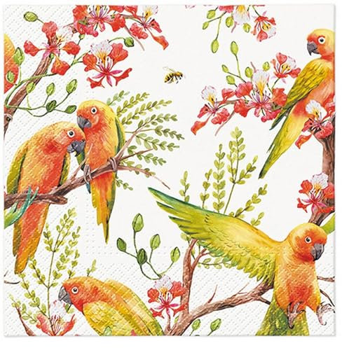 20 Servietten Tiermotive Exotische Vögel in der Natur als Tischdeko. Papierservietten mit Motiv. Auch für Decoupage und Serviettentechnik 33x33cm