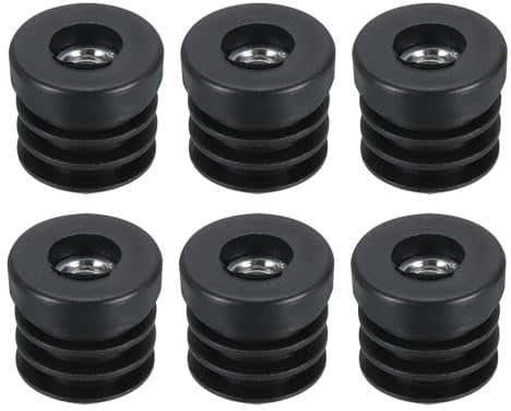 Sourcing Map 6Pcs Inserts for Round Tubes With M8 Thread, 25mm/0.98 OD, Black Thicken Plastic Plug Caster Insert Chair End Caps Furniture Leg Plug