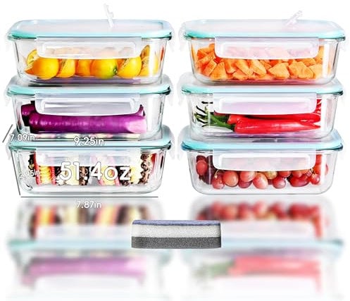 IUGHN Glass Food Storage Containers with Lids 6 Pieces, 1520ml High Transparency Borosilicate Glass Meal Prep Containers Glass, Large Capacity Airtight Food Containers, Food containers for bakers