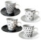 Maury's Set 4 Tazze 200cc in Porcellana a Fantasia con Piattino - Tazza da Caffè, Cappuccino, Tè, Latte, Colazione, Merenda -Collezione Bianco e Nero si Lavastoviglie e Microonde Made in Italy