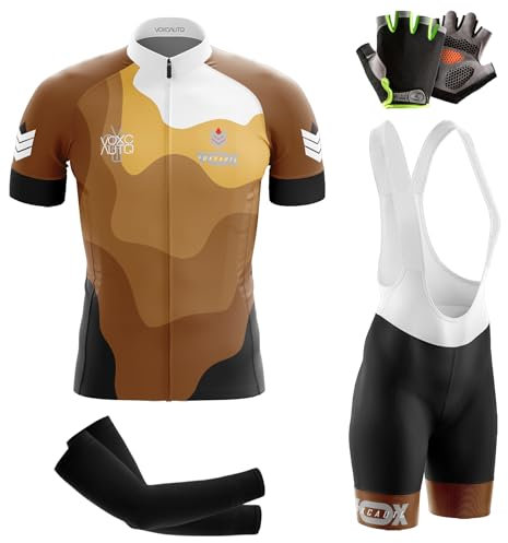 Conjunto Ropa Ciclismo Hombre Maillot Bici MTB Verano,Traje Ciclista Manga Corta Camiseta Ciclo+Guantes Ciclismo+Manguitos Ciclistas de protección Solar Ice Silk (XL,Typ-5)