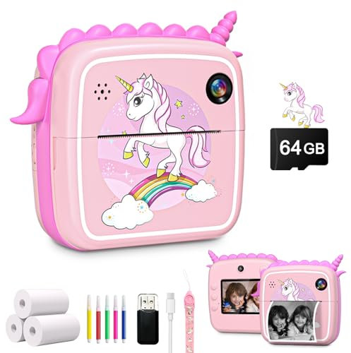 64GB Camara Fotos Infantil Instantanea, 50MP Cámara Digital para Niños con 16X Zoom Digital, DuoDuoSnap 2,4 1080P Videocámara Niños Regalos Juguete para 3 4 5 6 8 7 9 10 11 12 Años Niñas Niños-Rosa