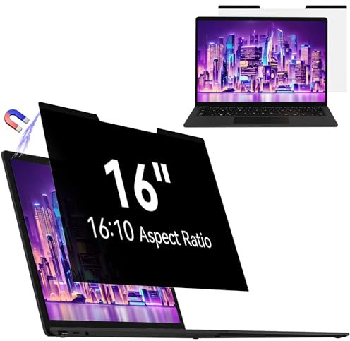 Magnétique Filtre de Confidentialité 16 Pouces Aspect 16:10 pour Ordinateur Portable, Compatible avec HP/Dell/Acer/Lenovo/Thinkpad/Samsung/ASUS, Amovible Anti-Lumière Bleu Premium Protecteur D'écran