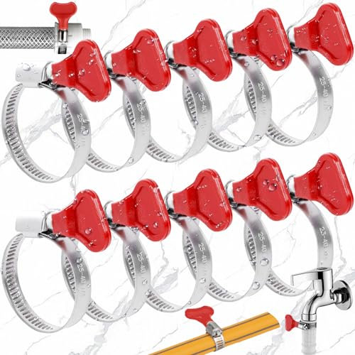 Benaton 10 Pièces collier de serrage réglable 25mm-40mm, collier de serrage à ailettes en acier inoxydable, Collier de Serrage Tuyau Ajustable en Acier Inoxydable Pour Fixer Souples Durites(Rouge)