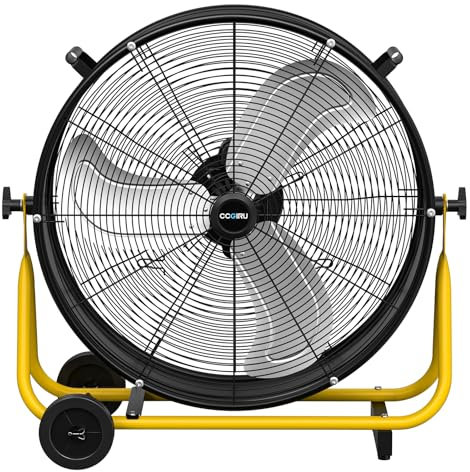 CCGIRU 24 Industrial Drum Fan, 8800 CFM High Velocity 3-Speed Heavy Duty Metal Air Circulator with Casters Handle for Warehouse, Workshops, Garage, Factory and Basement - UL Listed