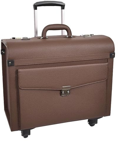 House of Leather Commander Pilot Case, Pilotenkoffer, Gepäck - Handgepäck, Braun, 4-Räder, Kunstleder, leicht, Carry-on, Kabinentasche