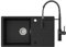 CECIPA Evier Cuisine 1 Bac avec Egouttoir 78 x 45 cm, Evier Noir en Granit avec Robinet Cuisine Douchette, Lavabo Cuisine 1 bac, Évier Cuisine avec Siphon Classique et Trop-plein