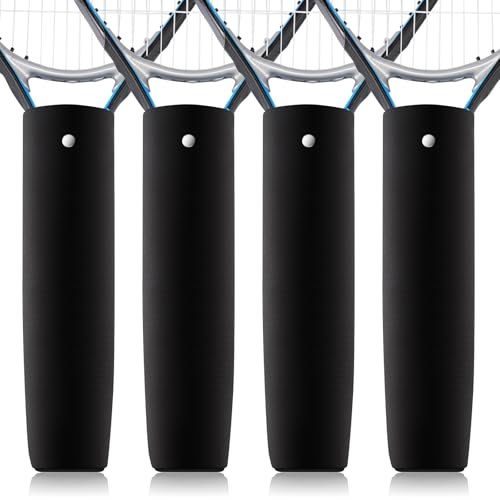 Blueweenly 4 Pcs Tennis Racket Handle Covers Black Tennis Racket Grip Cover Removable Tennis Protective Handle Wrap Non Slip Canvas Tennis Racket Sleeve Racket Grip Protector for Active Players
