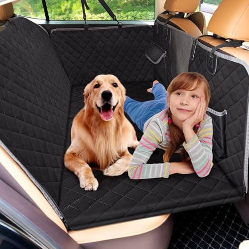 Kfonla Hundedecke Auto Rückbank, Wasserabweisende hundeautodecken rücksitz mit Seitenschutz und Sichtfenster, Rücksitz Hund Auto mit Harter Unterseite Universal Kratzfeste Autoschondecke Hund Rücksitz