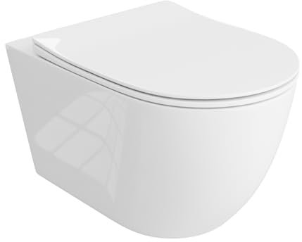 LAVITA Abattant de WC suspendu Sinto Grande avec système d'abaissement automatique et charnières en métal - Système de chasse d'eau suspendu sans bord Tornado 2.0 - Cuvette colorée - Blanc brillant