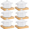 Mimorou Juego de 6 mini cocotte de cerámica de 7 onzas con tapa y base de madera, juego de cuencos de calabaza con asa, cuencos de sopa de cerámica para hornear, cazuela redonda para el hogar, plato