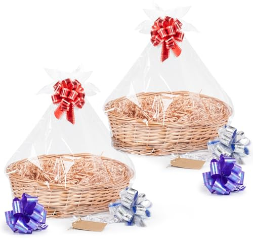 Woodluv 2 x Create Your Own Gift Hamper Basket Kit, Empty Wicker Basket for Christmas, Christening, Wedding, Baby Shower or Birthday Present - Natural