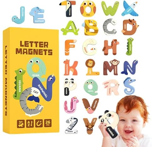 Animal Alphabet Magnets for Fridge | Spelling Learning Toys | 26 Fridge Magnets Stick Toy Set Preschool Learning Spelling Refrigerator for Over 2 Year Olds Children