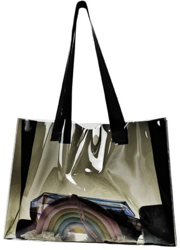 OVBOVA Transparente Tragetasche PVC Tragetasche Clear Bag Stadium Approved Durchsichtige Tasche, Strandtasche Damen, Transparent Tote Bag für Arbeit, Sportspiele, Konzerte, Fitnessstudio, Einkaufen