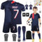 Ainvliya Ensemble de Maillot de football pour Enfants, N° 7/N° 10 Maillot de Football Garçons Survêtement T-shirt Short Chaussettes Protège-Genoux Porte-clés Tatouages Temporaires Maillot de Football