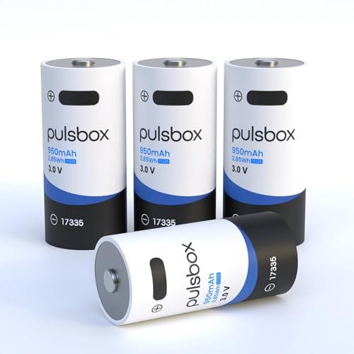pulsbox 17335 - Batteria agli ioni di litio, 3,0 V, 950 mAh, ricaricabile USB-C, protezione integrata (3,0 V, 4 batterie)
