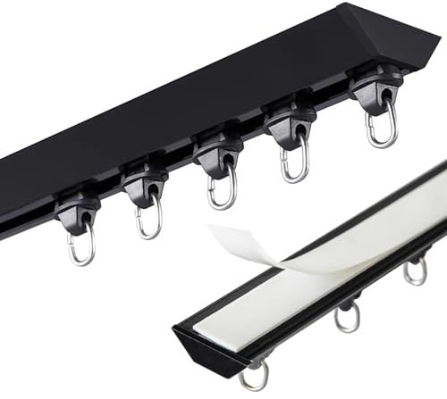 Gardinenschiene, selbstklebende Vorhangschiene zur Deckenmontage, Gardinenstange ohne Bohren für Fenster/Schrank/Schlafzimmer, modernes Gardinenschienenset ohne Naht oben (Farbe: Schwarz, Größe: 1 m