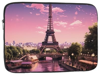 Housse pour ordinateur portable 17 pouces rose Paris imperméable résistant aux chocs Housse de transport légère pour ordinateur portable