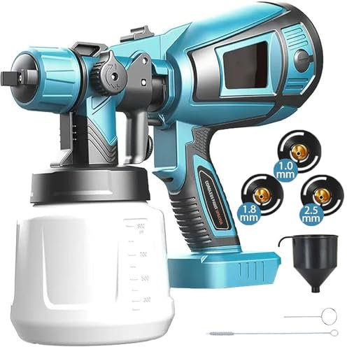 Farbsprühsystem Ersatz für Makita, Elektrisches Lackierpistole mit 1000ML Behälter, Zaun Farbspritzgerät mit 3 Düsen(1,0mm, 1,8mm, 2,5mm), HVLP Elektrische Spritzpistole für Gartenzaun(Keine AKKU)