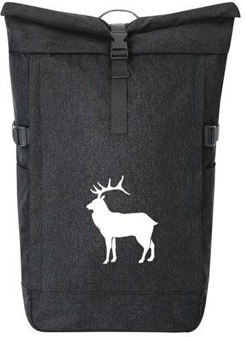 Huuraa Kurierrucksack Hirsch Silhouette 30-44 Liter Black Melange Fairtrade Rolltop Rucksack Geschenkidee