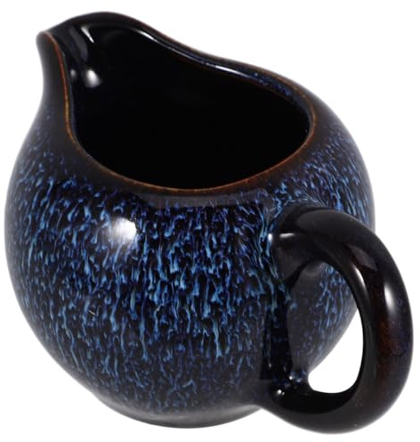 OUNONA Keramikkrug Mit Griff Blau 13.50 X 8.00 X 7.00 cm | Leicht Zu Reinigen, Mehrzweckdesign Für Milch, Sahne, Sirup Und Heiße Butter, Blaues Keramikmaterial