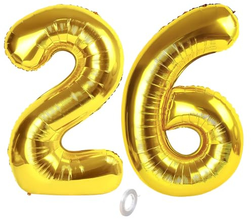 Balorise 40 Zoll Aluminium Luftballon Gold Zahl 26/62, Helium Unterstützt, Ballon Nummer 0-9, 10-100 (101cm), große Folienballons Dekoration für Geburtstagsfeier, Hochzeit, Jubiläum